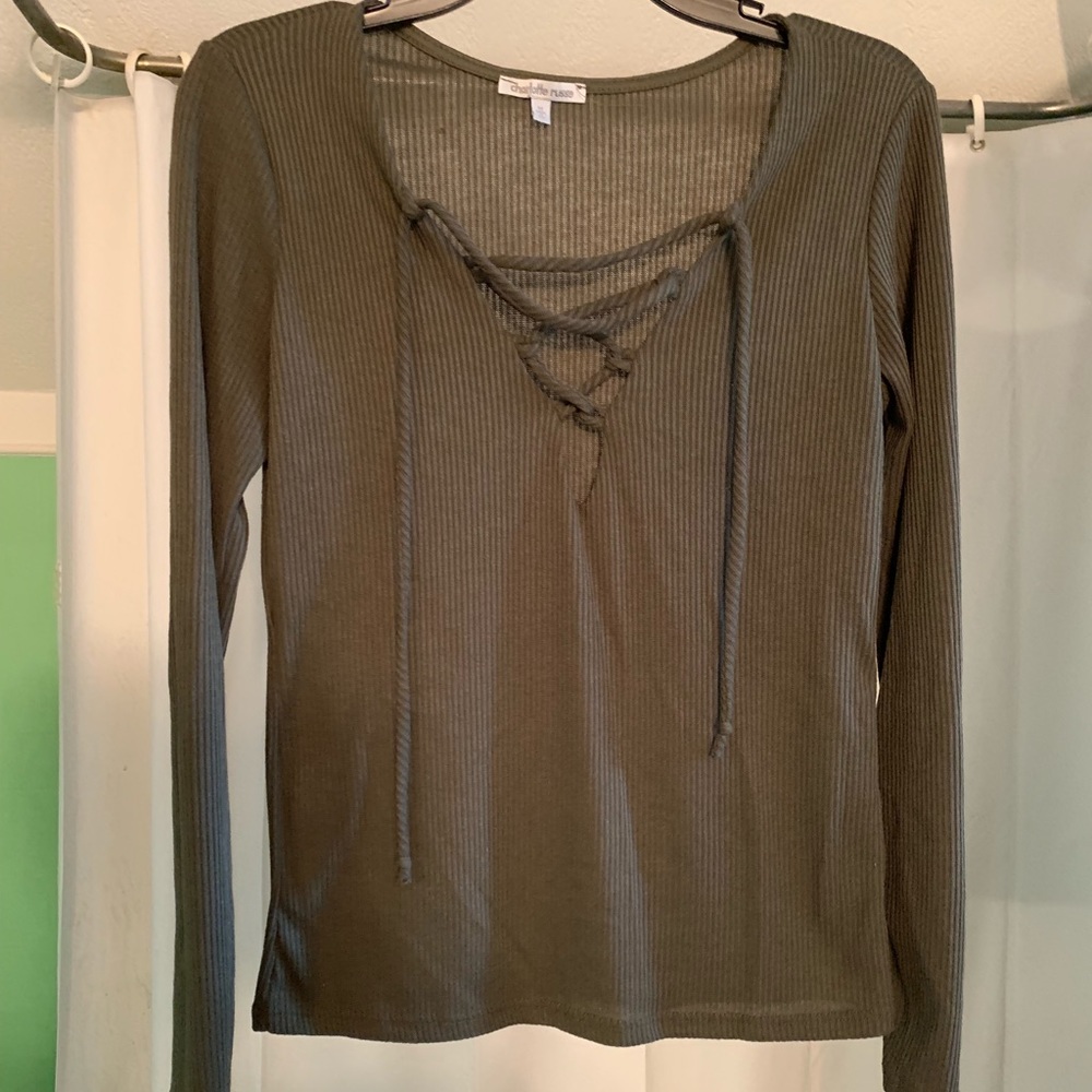Charlotte Russe olive green cross cross tie up top